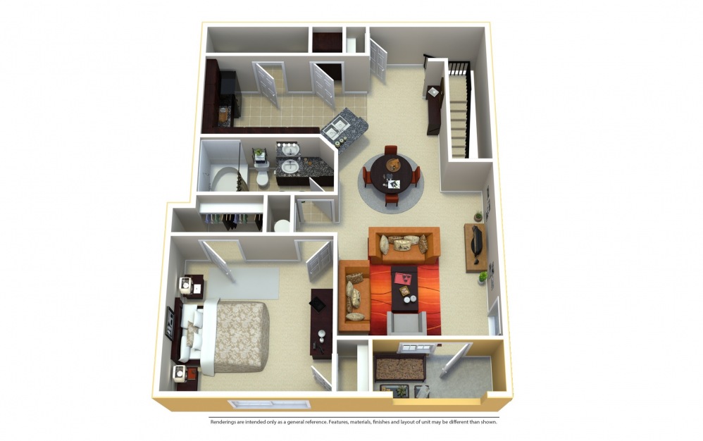 A3 - 1 bedroom floorplan layout with 1 bath and 917 square feet.