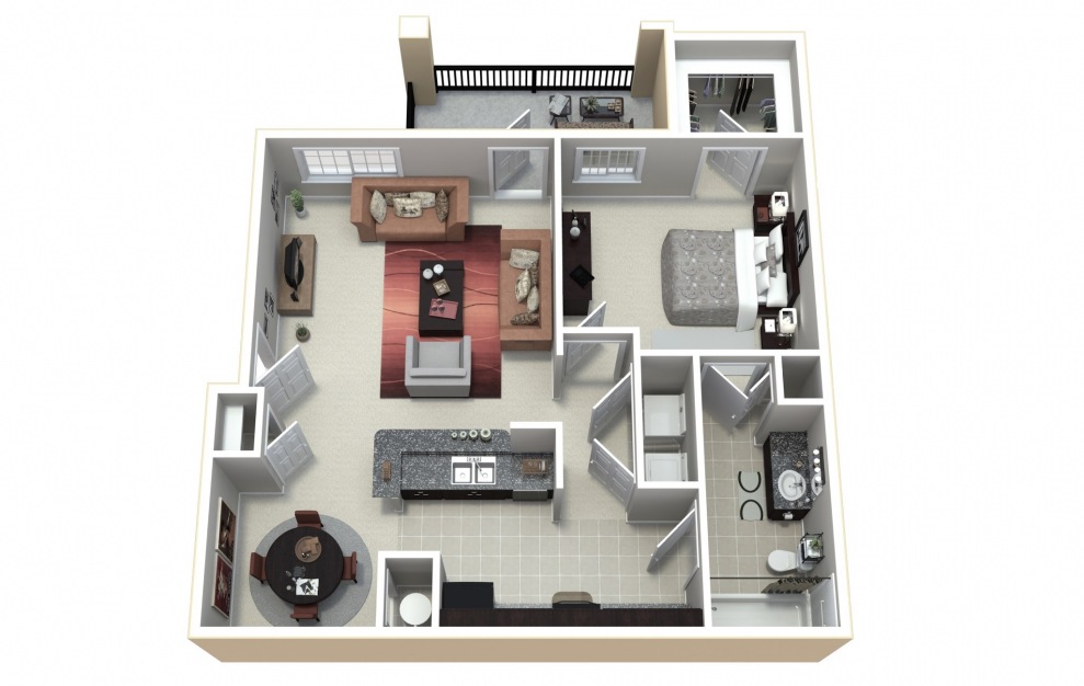 A2 - 1 bedroom floorplan layout with 1 bath and 822 square feet.