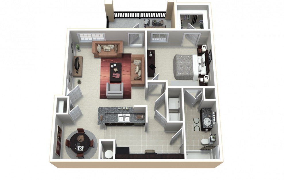 A2 Classic - 1 bedroom floorplan layout with 1 bath and 822 square feet.