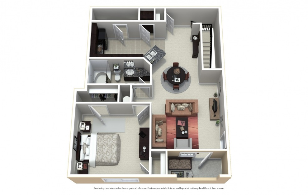 A3 - 1 bedroom floorplan layout with 1 bath and 917 square feet.