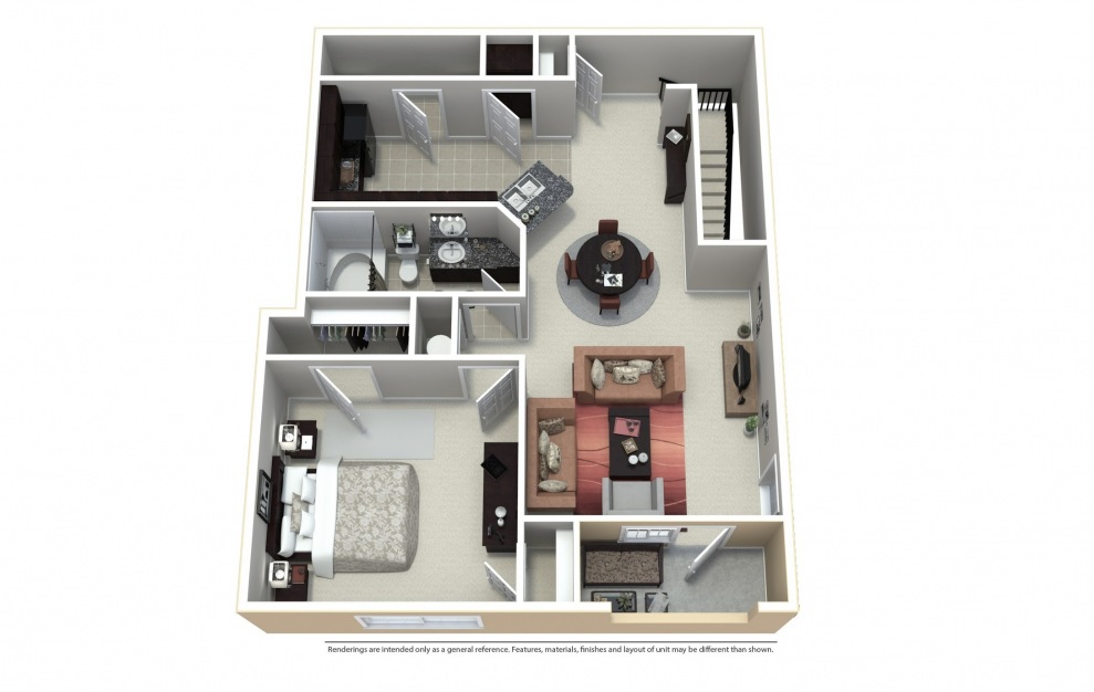 A3 Classic - 1 bedroom floorplan layout with 1 bath and 917 square feet.