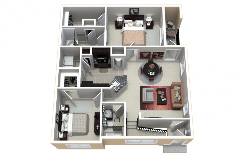 B2 - 2 bedroom floorplan layout with 2 baths and 1149 square feet.