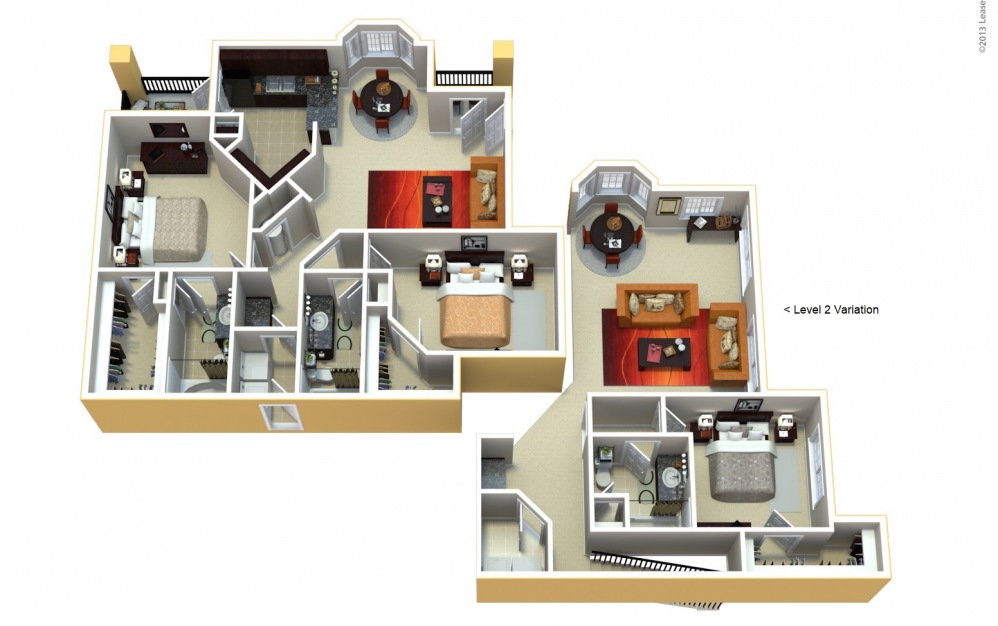 B3 - 2 bedroom floorplan layout with 2 baths and 1327 to 1458 square feet. B3 - 2 bedroom floorplan layout with 2 baths and 1327 to 1458 square feet.